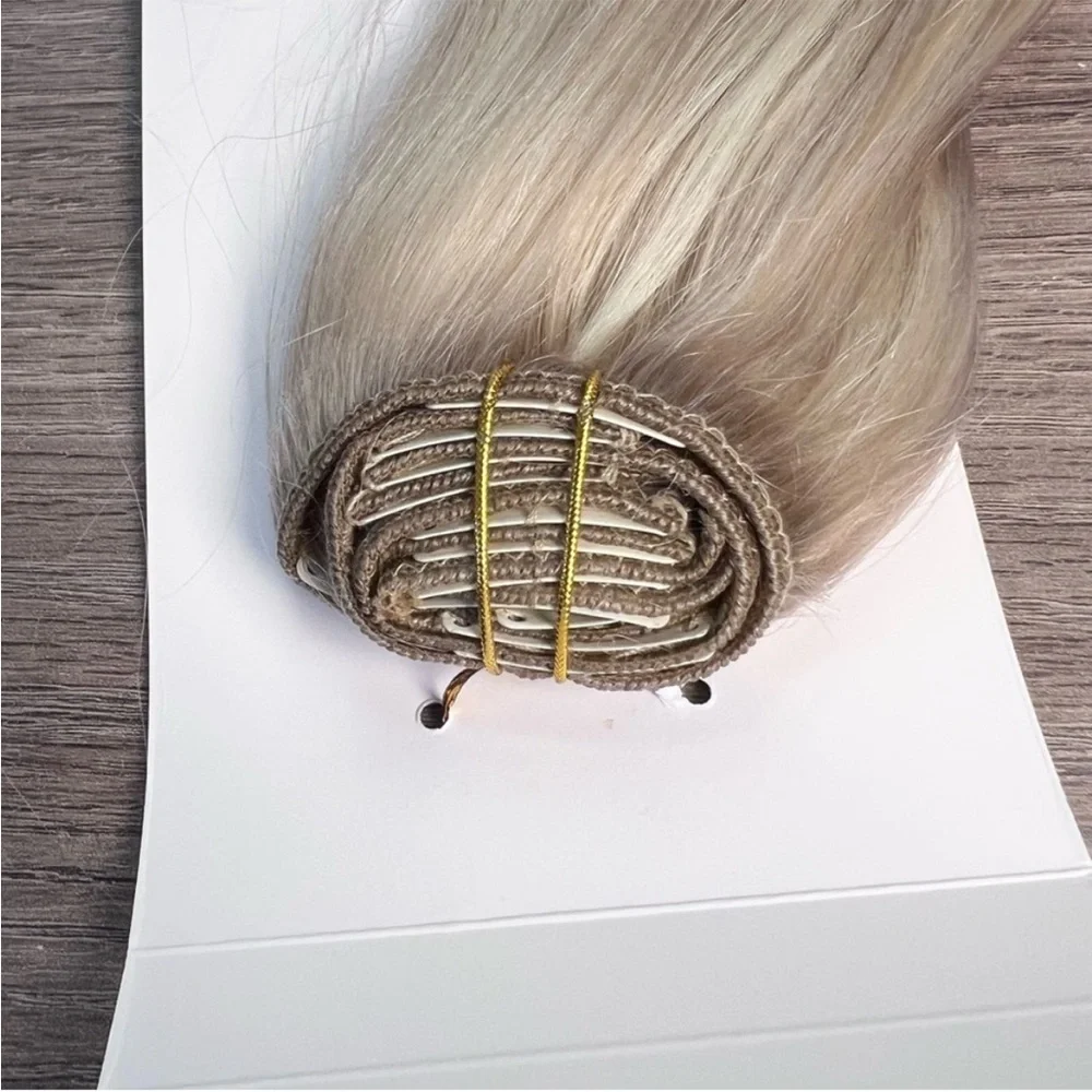 Doores Ash Golden Platinum Blonde Balayage Human Hair 22 Inch Clip In Extensions